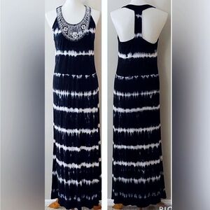 INC International Concepts Black and White Sleeveless Halter Maxi Dress